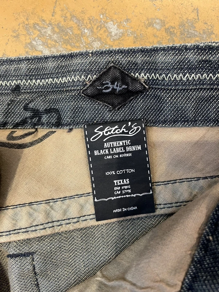Jeans STITCH'S Auténticos Etiqueta Negra Denim Botón Mosca Gris Índigo Talla 34x30 Foto 4 de 4