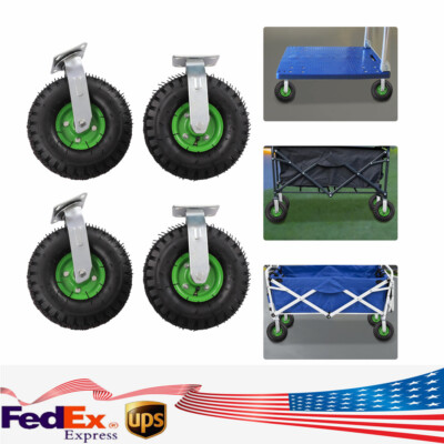4x 10'' inch Pneumatic Heavy Duty Air Tire Wheels Swivel Locking Farm Cart Caster