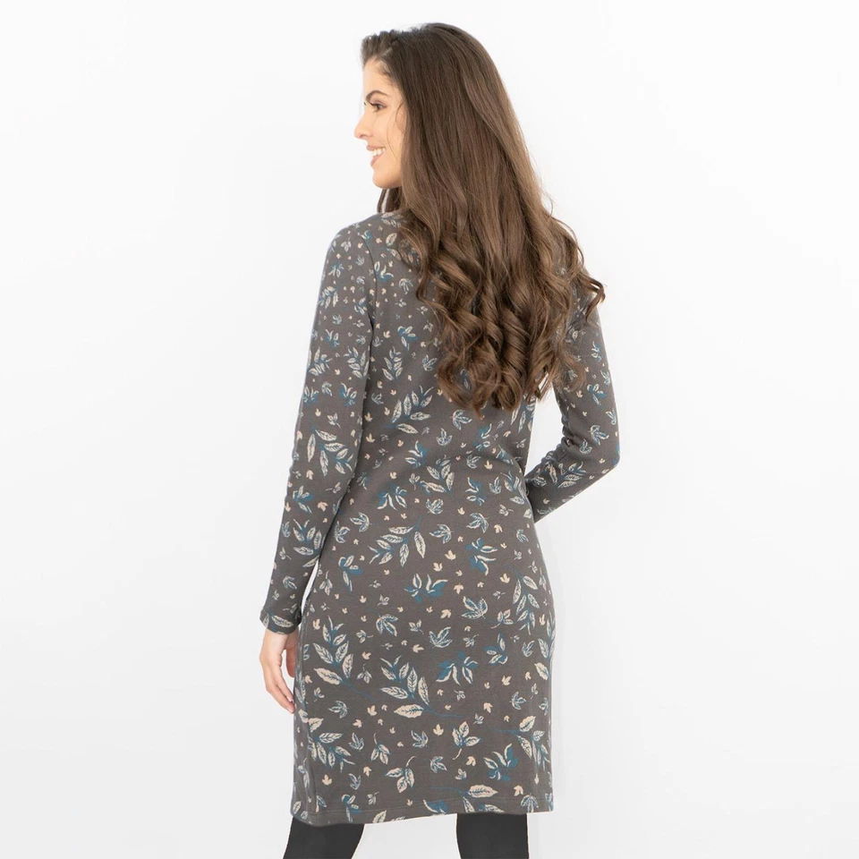 White Stuff Dress Floral Womens Fleur Jacquard Jersey Grey Pockets Long Sleeve - Image 2 of 4