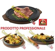 PIASTRA PIATTO GHISA D.26 BASE LEGNO BISTECCHIERA CARNE PESCE VERDURE HORECA TOP