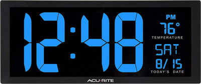 AcuRite 75152M Oversized Blue LED Clock with Indoor 14.5-Inch, 