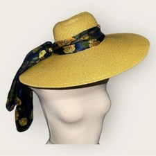 Nine West NWOT Woven Packable Summer Hat in Wheat with Floral Scarf