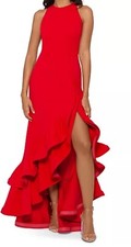 Betsy  Adam Red Tiered Ruffles Scuba Crepe Gown Size 12.
