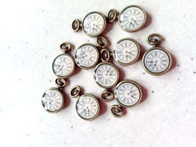 10 kleine atemberaubende antike bronzefarbene Uhr Taschenuhr geformte Anhänger/Charms 