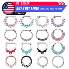 1PC 16G Septum Ring Segment Clicker Surgical Steel CZ Gem Nose Hoop Ring Jewelry
