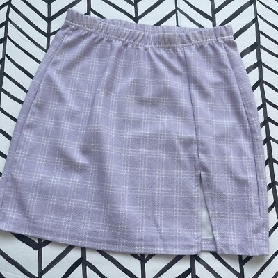 SHEIN Size XS Plaid Striped Mini Skirt Purple and White