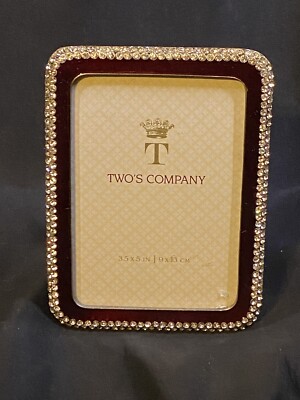 RARE TWOS COMPANY RED ENAMEL & EMBEDDED CRYSTAL 3.5 x 5  FRAME NWT GOLD TONE