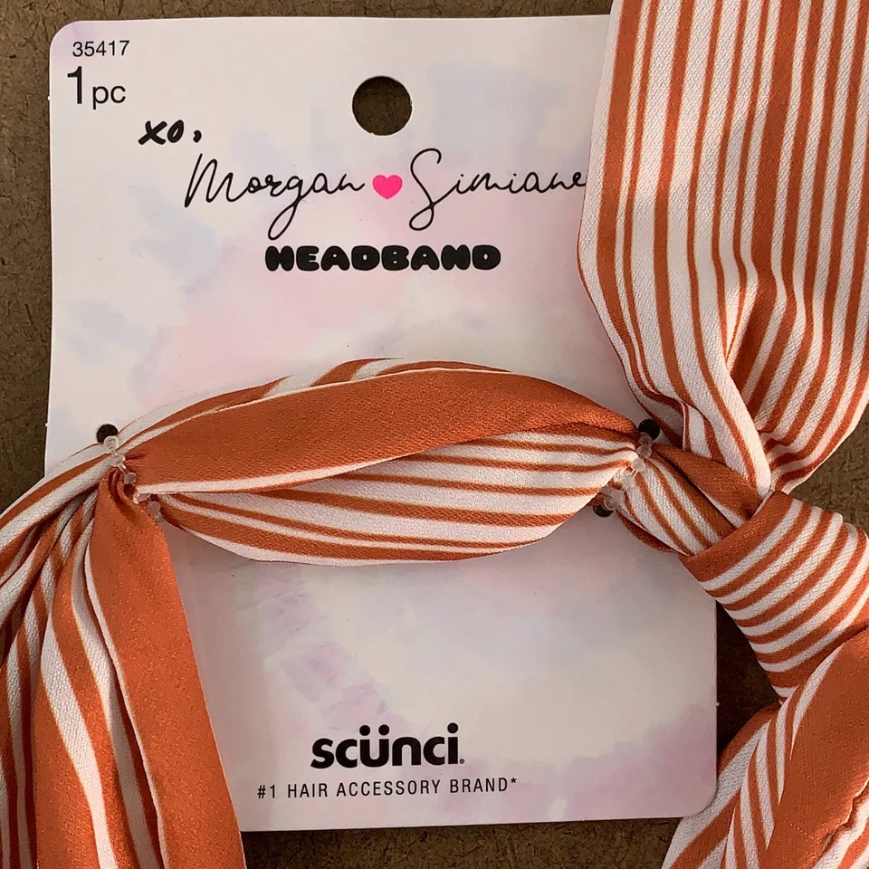 Juego de diadema Scunci para mujer marrón tejido imitación cuero óxido rayas lazo 2 piezas nuevo con etiquetas Foto 3 de 4