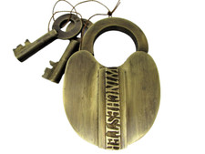 Antique Style Rustic 3" Brass Winchester Gate Lock Padlock w/ 2 Working Keys