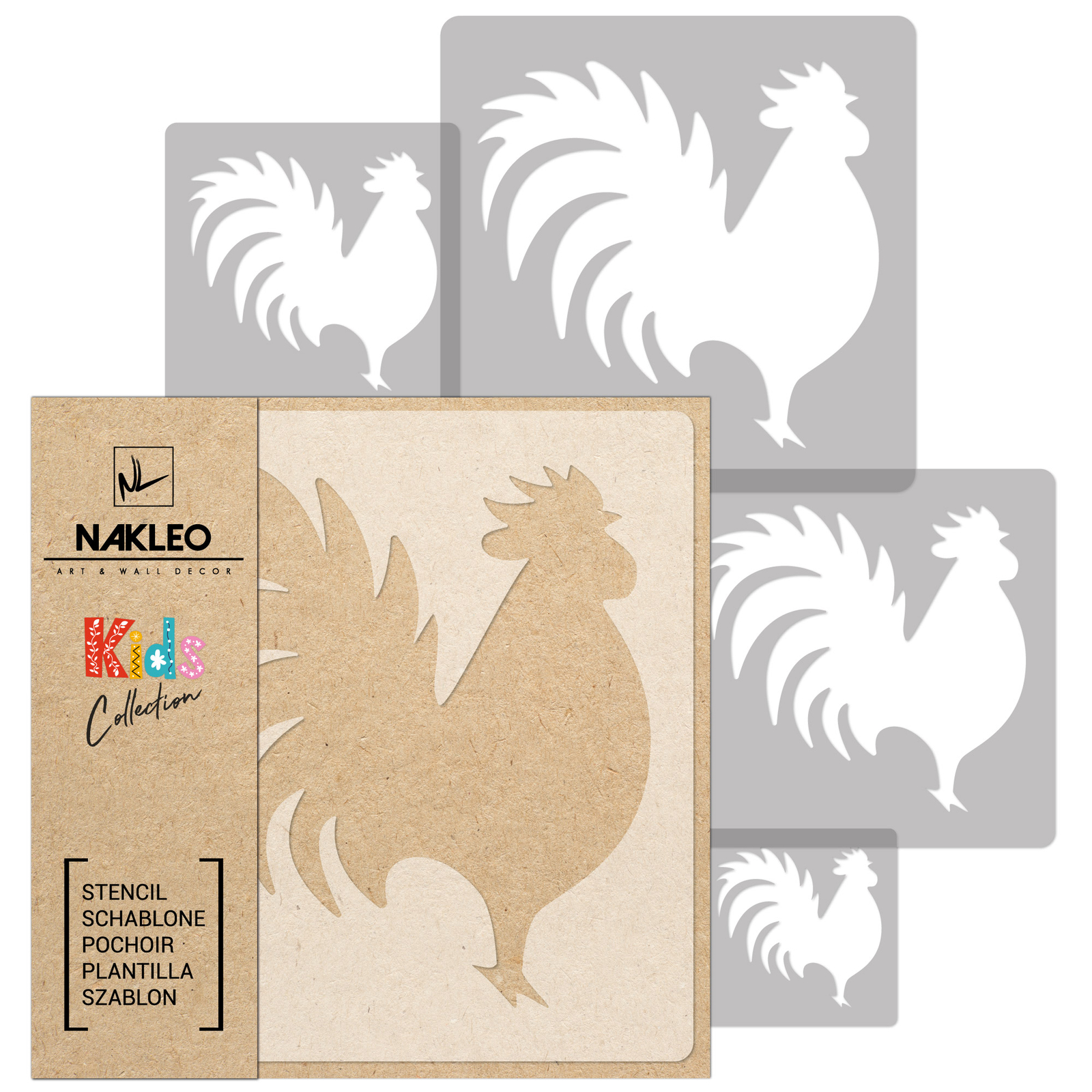 5x reusable PLASTIC Stencils // 34x34cm to 9x9cm // Nursery Template ROOSTER