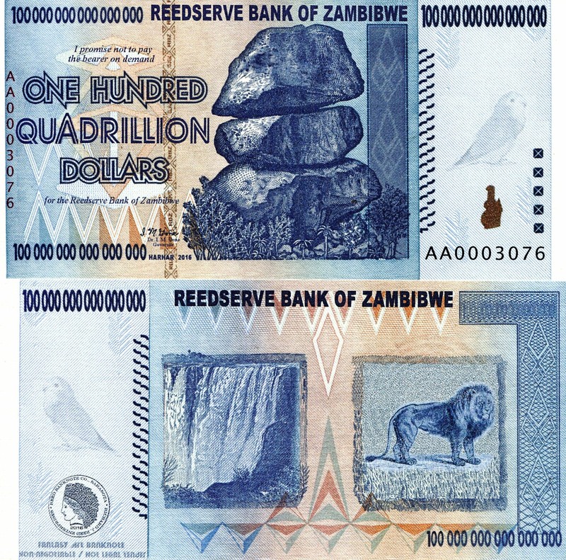 ZAMBIBWE $100 QUADRILLION DOLLARS PARODY FANTASY ART NOTE ROCKS, LOVEBIRD, LION!