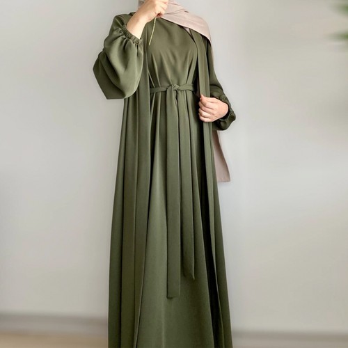 Muslimisches Damenkleid 2/3-teiliges Set islamisches Gebet Abaya bescheiden einfarbiges Outfit - Bild 16 von 23