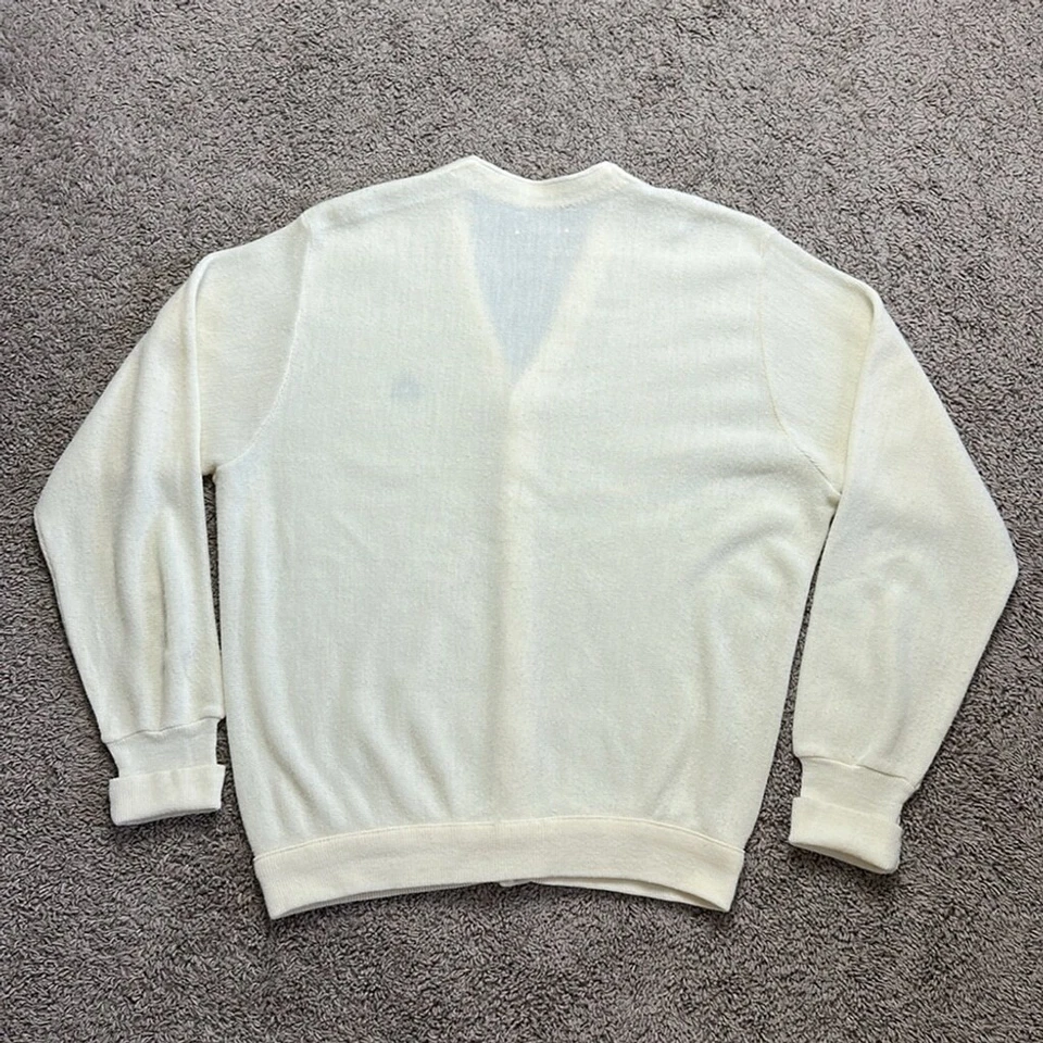 Cárdigan Suéter Vintage IZOD Para Hombre Acrílico Crema EE. UU. Talla XL (Ver Medidas) Foto 3 de 4
