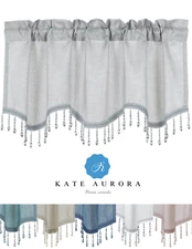 Kate Aurora Elegant Beaded Scalloped Window Valance Curtains - Assorted Colors