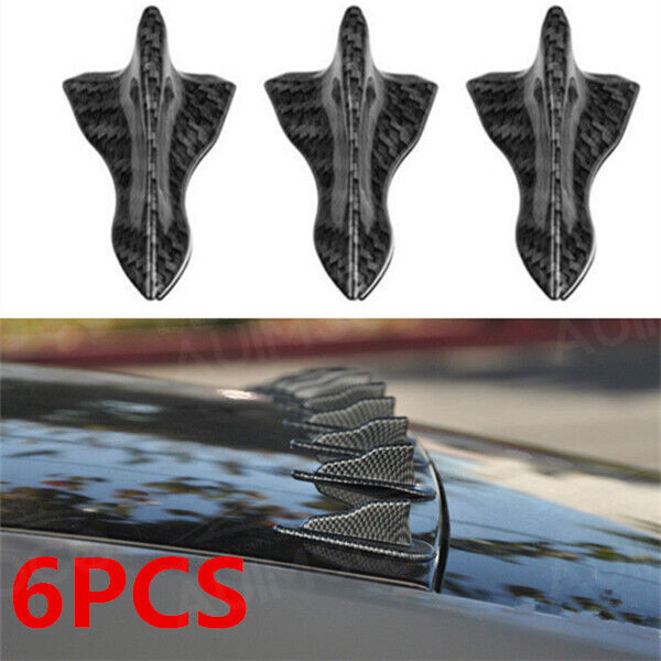 6pc Set Carbon Fiber Shark Fin Wing Roof Spoiler Kit Vortex Generator Decoration