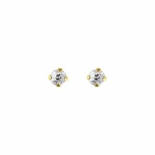 2mm Polished Round CZ Stud Earrings Real 14K Yellow Gold