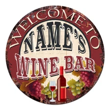 CP-0110 ANY NAME'S WINE BAR Custom Personalized Chic Tin Sign Decor Gift Ideas