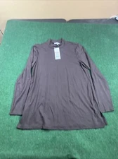 New Directions Mock Turtleneck Sz Large Brown Basic Tee LS Swing Top New