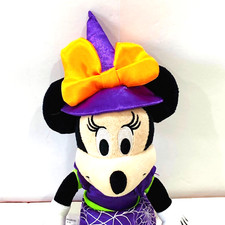 Disney 12" Minnie Mouse Halloween Witch Plush Skirt Hat Bow Purple Green Orange