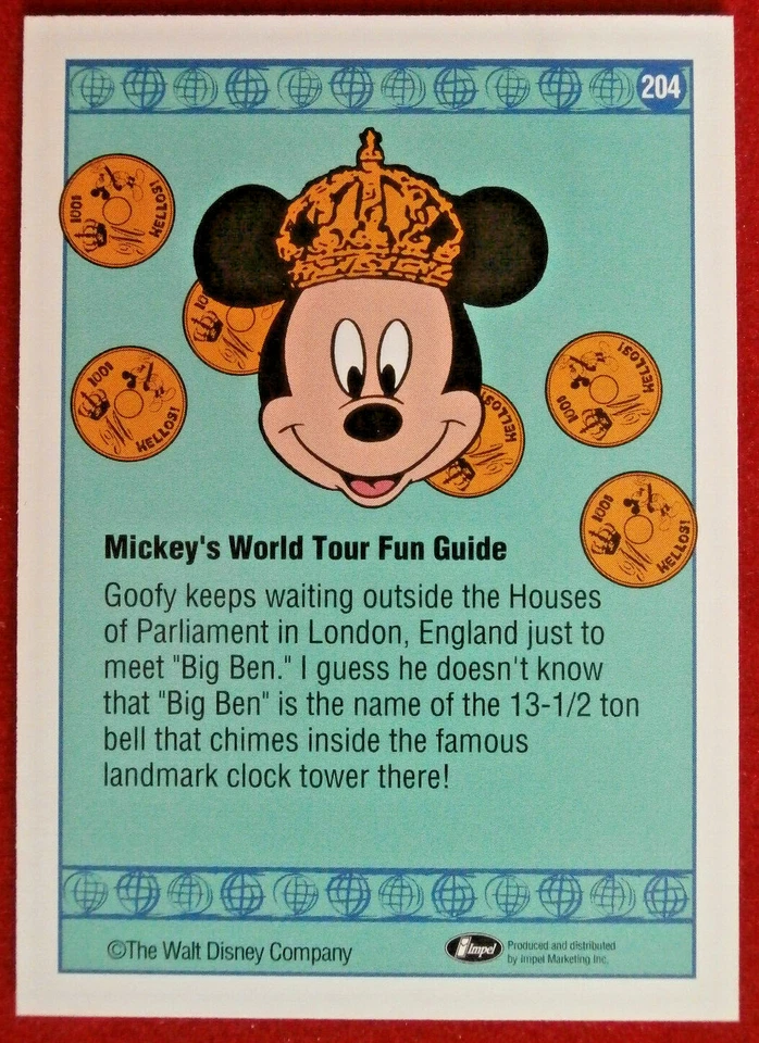 Disney COLLECTOR CARDS - Card #204 - GOOFY WAITS TO MEET BIG BEN - IMPEL 1991 - Image 2 of 2