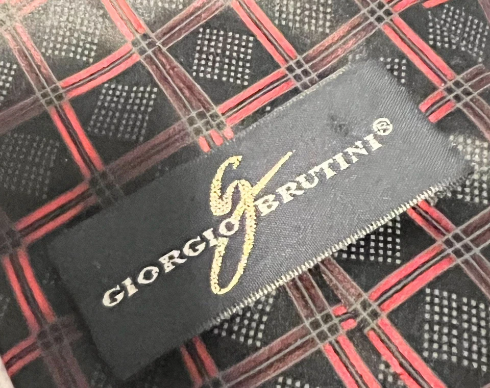Corbata de seda Giorgio Brutini roja negra gris geométrica para hombre 58,5 x 4 100 % seda Foto 2 de 3