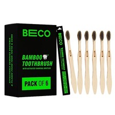 Compostable Bamboo Toothbrush with Ultra-Soft Charcoal Active Bristle Pack of 6