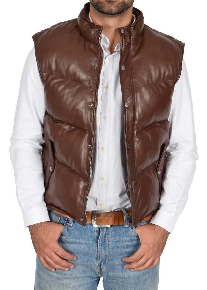 Hot leather gilet men Clearance Black Friday
