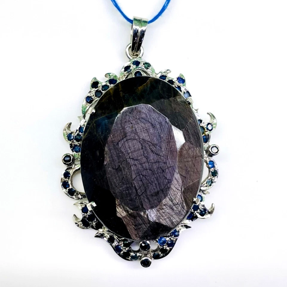 71 G Zertifiziert Natürlicher Saphir Große 925 Sterlingsilber Exquisite Anhänger - Bild 2 von 4