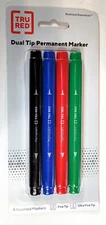 TRU RED Pen Permanent Markers, Twin Tip (Fine/Ultra), Assorted, 4/Pack (TR57828)