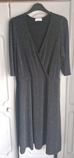Yours Plus Size 24 Black Glitter Party wrap style Dress, stretchy, belted.