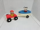 Vintage Fisher Price little people Car Boat Trailer w/wood boy & dog set 685