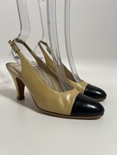 Vtg Chanel Beige Bicolor Slingback Heels 36