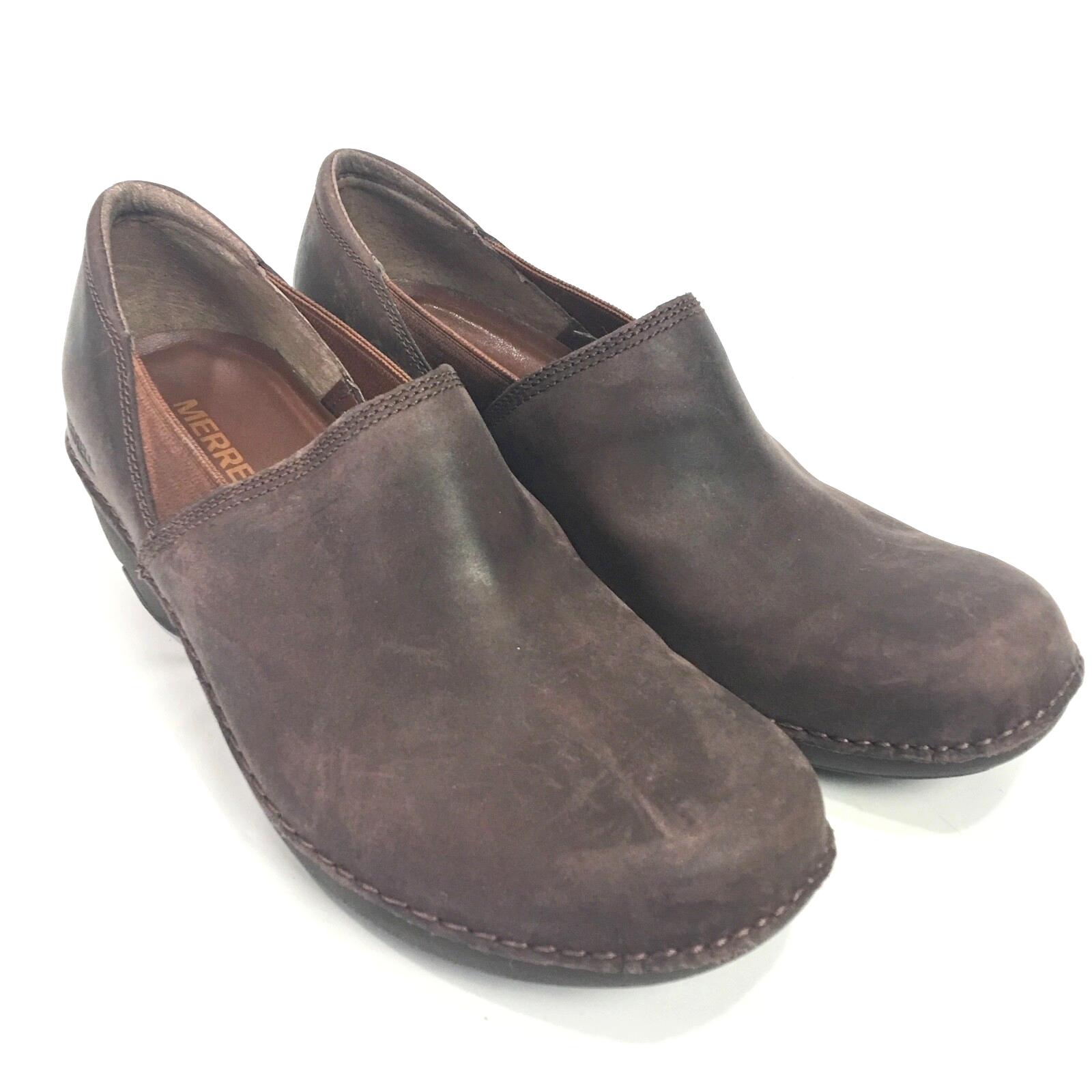 Merrell donna 8 zoccoli Emma bruni pelle marrone scarpe comode slip on