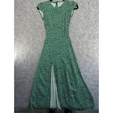 Reformation Sz 0 Midi Dress Green White Ditsy Floral Cutout Waist Cap Sleeve