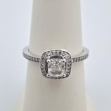 14K White Gold Cushion Cut Natural Diamond Halo Engagement Ring Size 6.25 3/4ctw