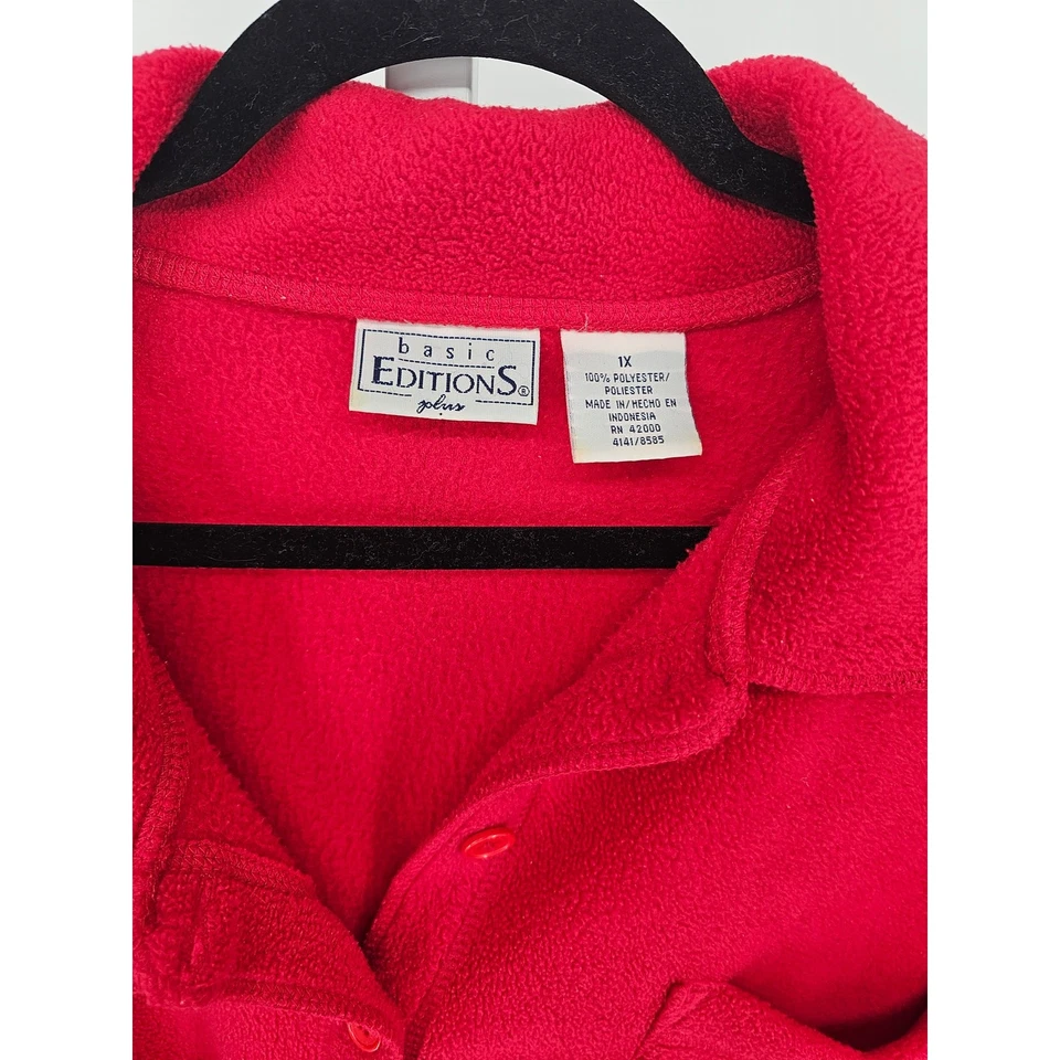 Basic Editions Women's Red Polyester Fleece Long Sleeve Jacket Size 1X - Image 4 of 4