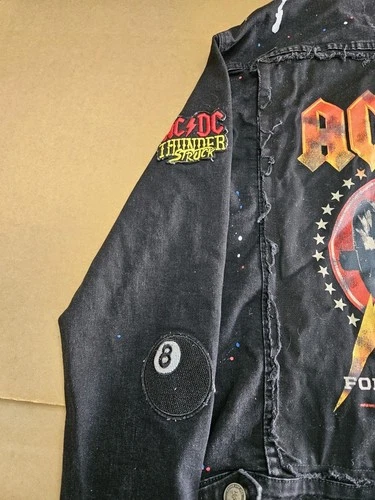 AC/DC x Reason 1981 World Tour Black Distressed Denim Graphic Jacket MEDIUM  image 9