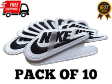 10PC EMBROIDERED BLACK & WHITE NIKE SWOOSH IRON-ON PATCH SIZE3X1.5 inch