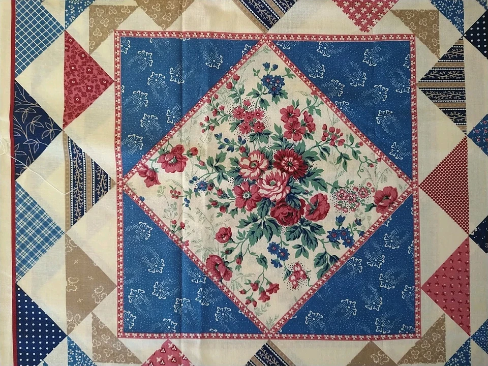 Ткань Joan Kessler Flying Geese Cheater квадратная хлопчатобумажная с цветочным рисунком 17x22 дюйма синяя - Изображение 3 из 4