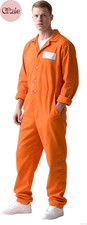 Adult Orange Prison Jumpsuit Costume Button Front Jail Uniform Halloween