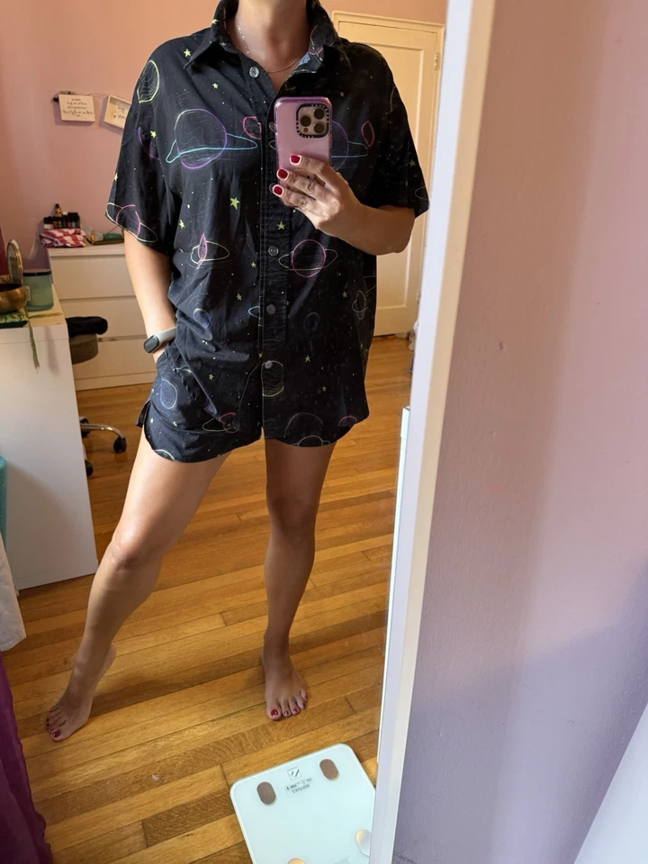 Conjunto de pijama de mujer manga corta, azul oscuro/espacio, talla S/P, súper suave, único Foto 2 de 3