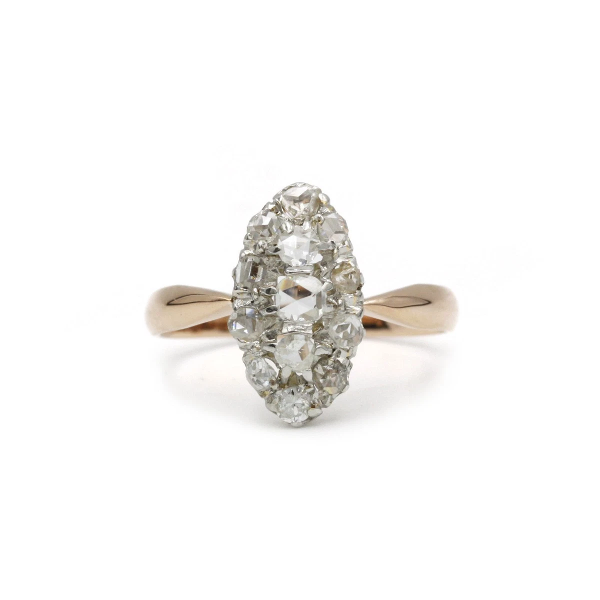 Bague Marquise En Or Gris 18K Et Platine Avec Diamants - Taille 54.5 - Occasion