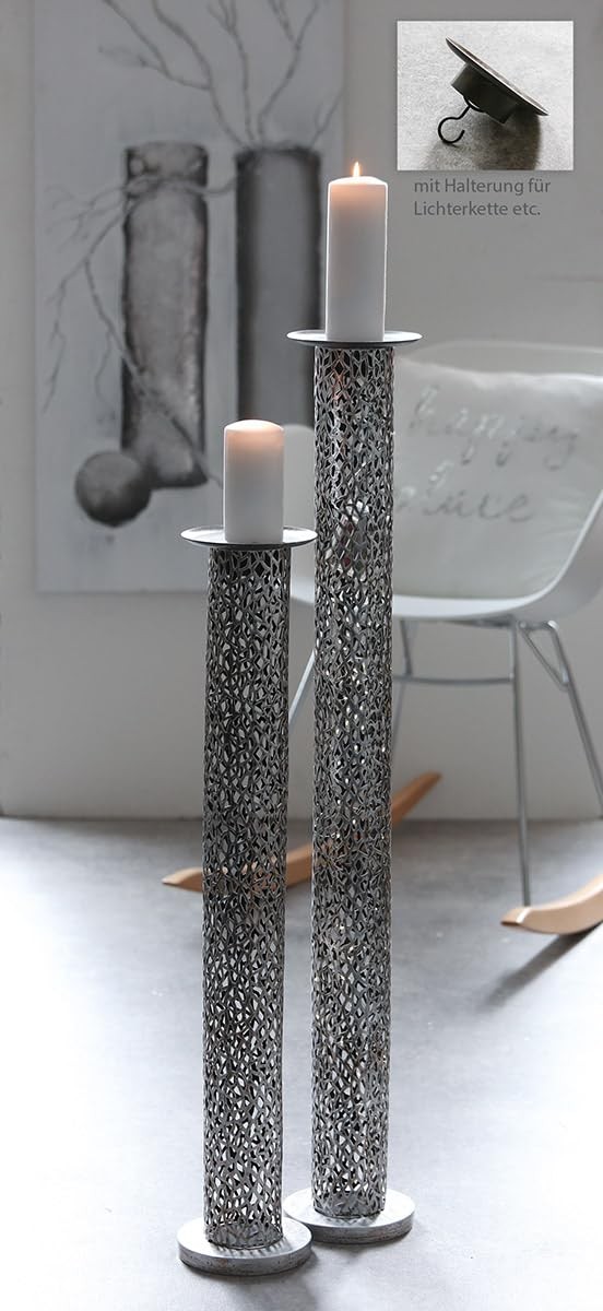 Candlestick, Metal, silver colored, PU 1, H. 100 cm, D. 15 cm (s6c)