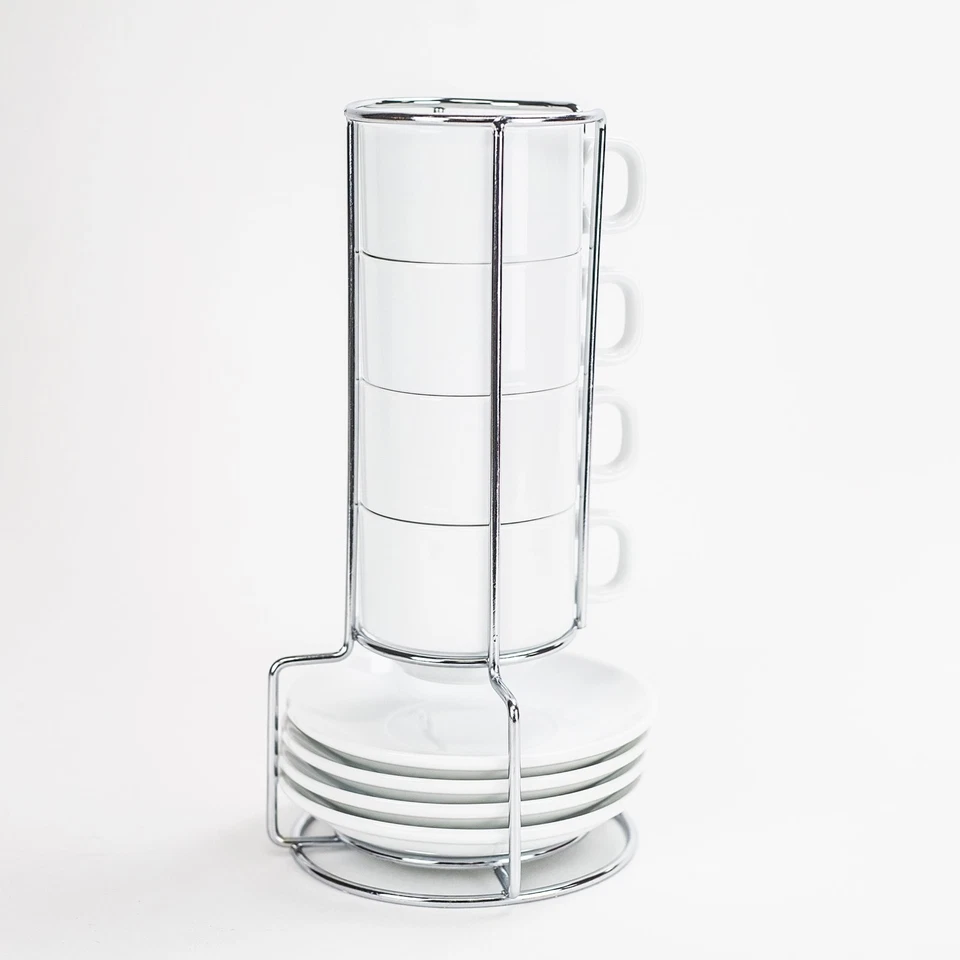 Tazas y platillo de café turco espresso de porcelana apilable de 4 onzas con ch... Foto 3 de 4