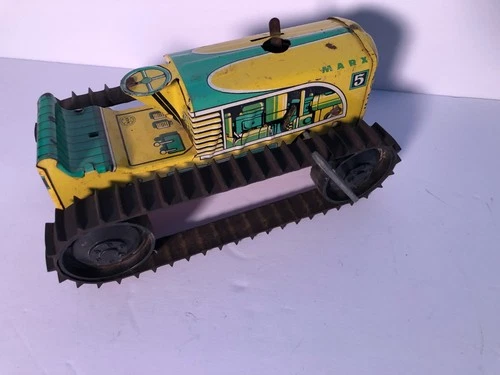 Vintage 1950's MARX no. 5 wind up climbing tractor green and yellow