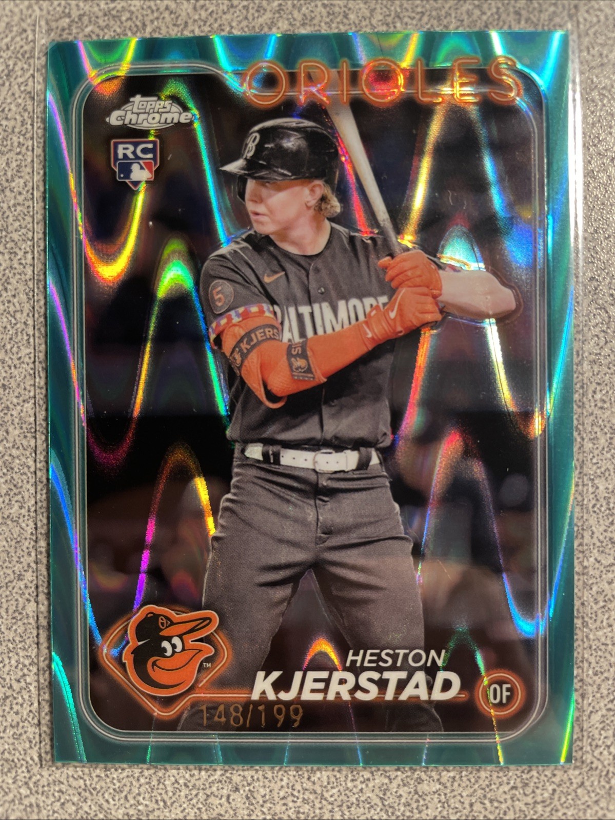 2024 Topps Chrome #142 Heston Kjerstad RC Aqua RayWave Refractor 148/199 Orioles