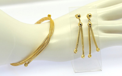    Schmuckset Armband Ohrstecker in 14 kt 14k 585 er Gelb Gold Länge 21 cm Damen