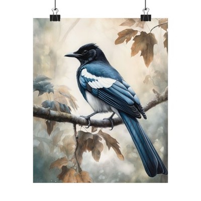 Black Billed Magpie Bird Art Print, Bird Painting, Bird Wall Art, Bird Artwork