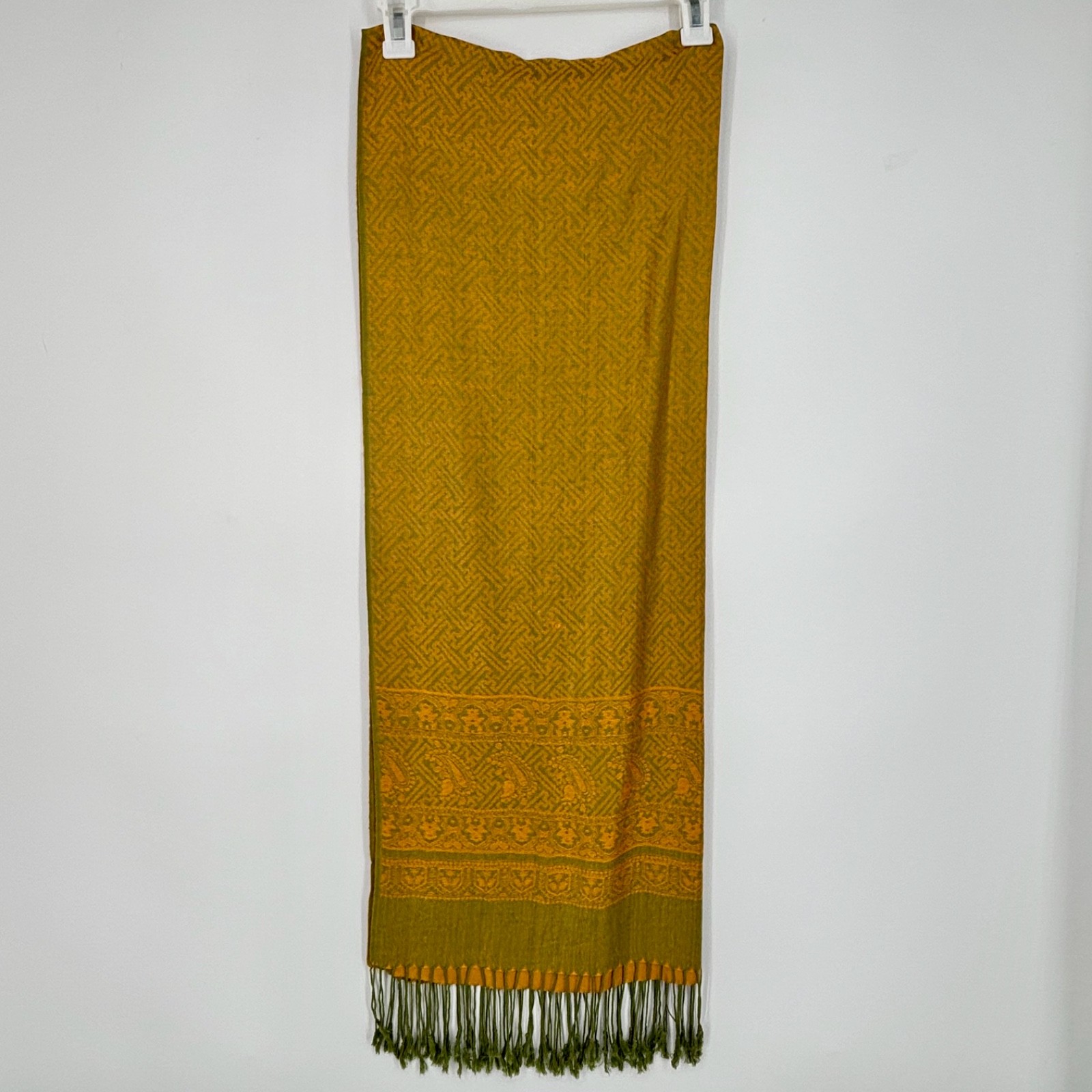 Pashmina Womens Large Rectangular Scarf Olive Gre… - image 5