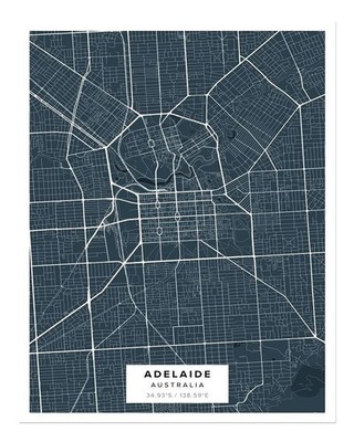Adelaide Karte Poster Wandbild - Moderner Stadtdruck Dekor Premium Qualität